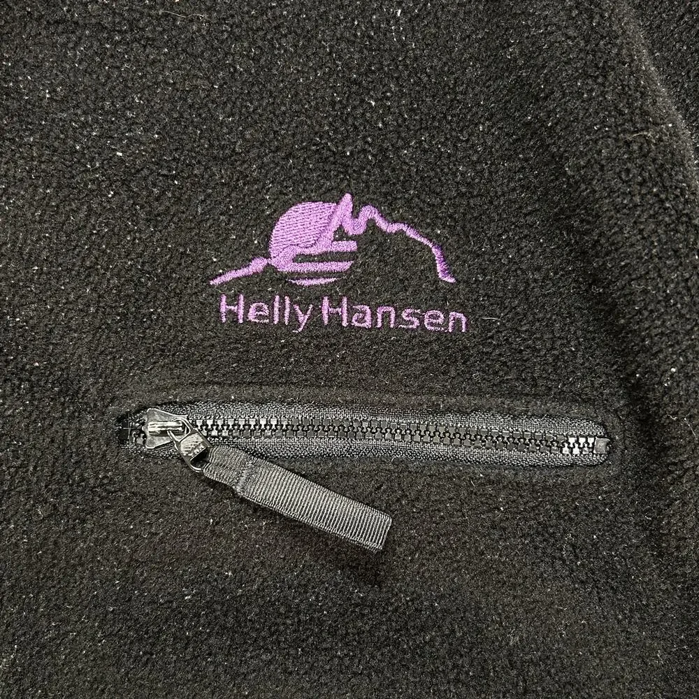 Vintage 90s Helly Hansen Fleece Jacket Half Zip Mens S Black Purple Ski USA Made